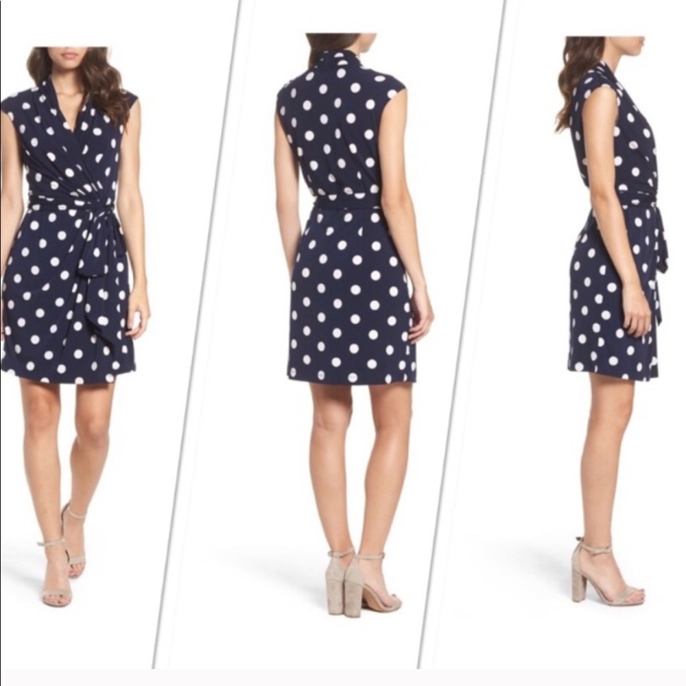 Eliza J Navy Blue Polka Dot Dress